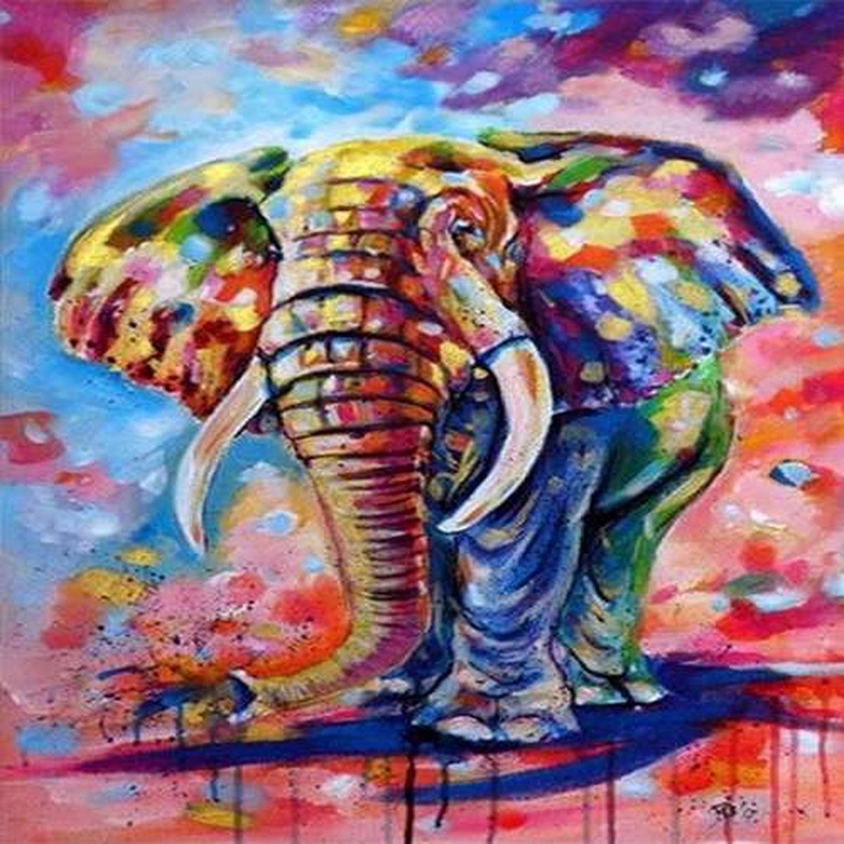 Diamond Painting - Kleurrijke olifant - Volledig - Vierkanten steentjes - 50x40