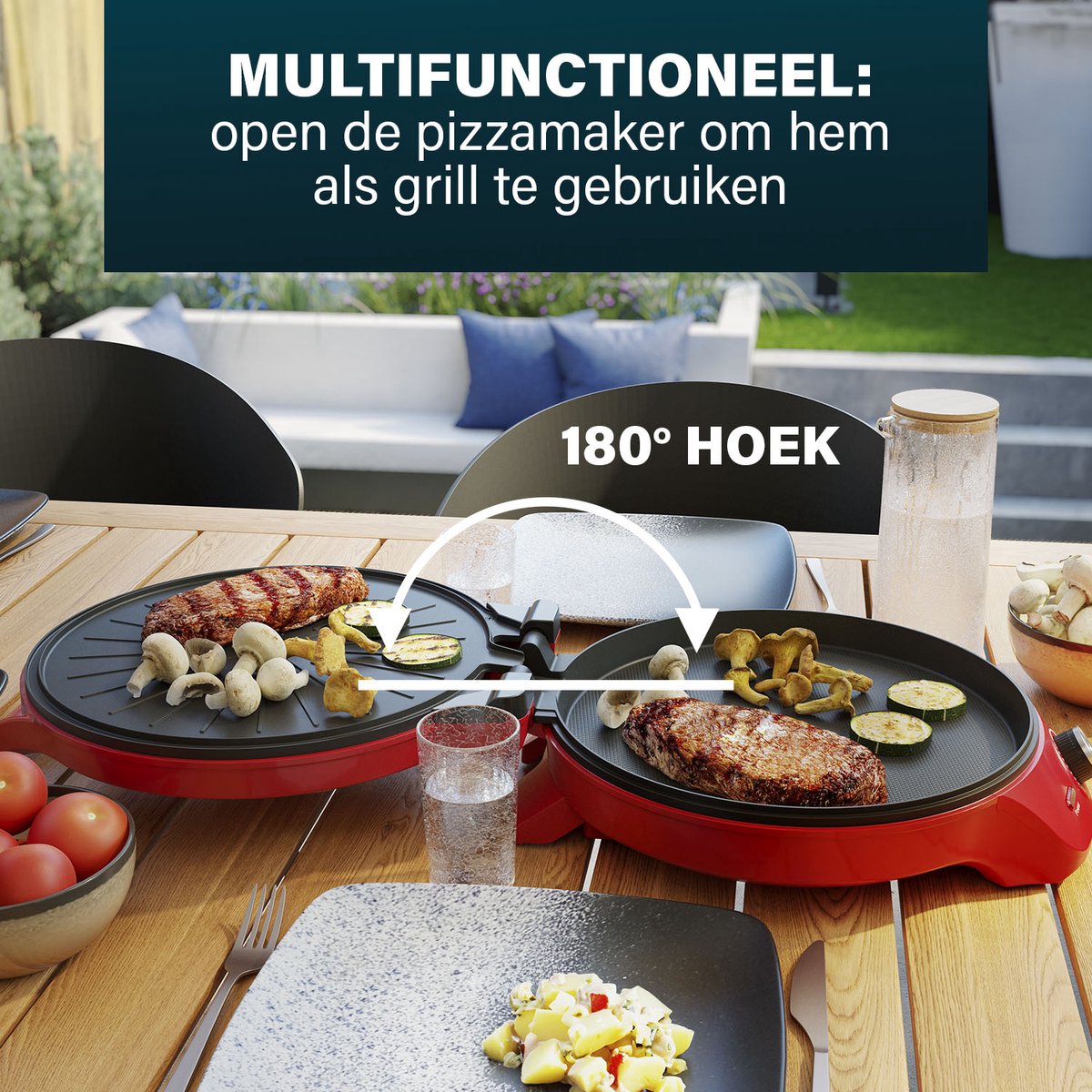 Princess Pizza maker 115007 - Pizzaoven - Regelbare thermostaat tot 220C - Rood - Ø30cm - ook te gebruiken als tafelgrill - voor verse en diepvriespizza's – foto 5