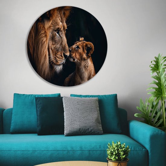 Tableau lion - Plaque murale Animaux - Cercle mural Lionceau - Décoration murale moderne - Cercle mural - Décoration bureau cercle mural aluminium 70x70 cm