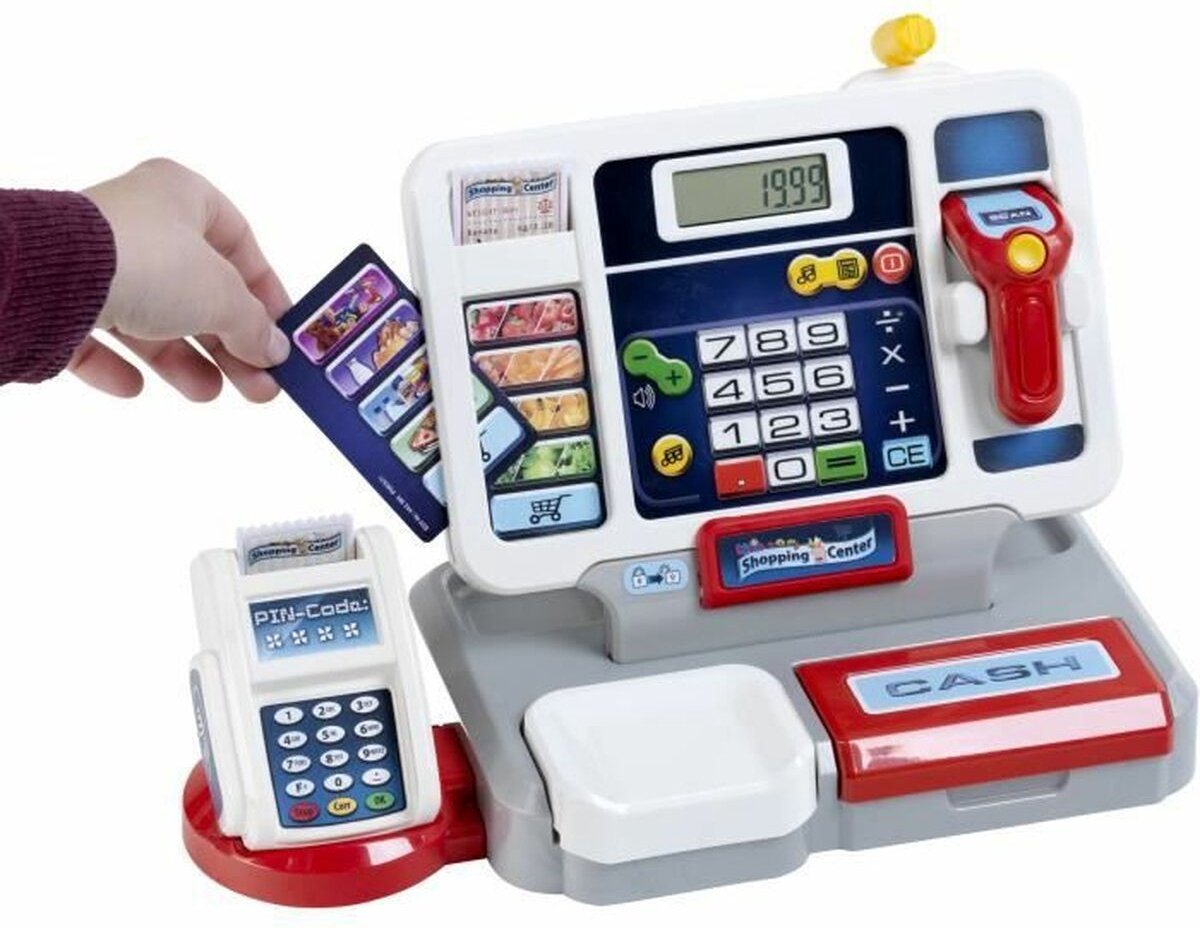 Klein Toys elektronische kassa - afneembare tablet, rekenmachinefunctie, scanner, kaartlezer en een kassa vol speelgeld - 33,42x16,83x22,33 cm - incl. soundbar - grijs rood — afbeelding 15