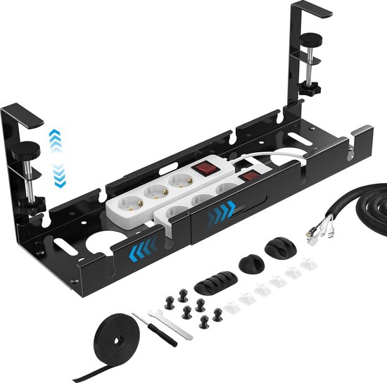 Foto: Kabelgootbureau zonder boren intrekbaar 35 53cm kabelbeheerbureau verstelbare metalen kabelhouder kabelgoottafel inclusief accessoires kabelmand voor kantoor zwart