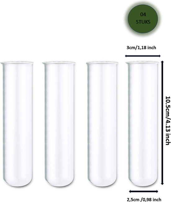 RootHome - 4 stuks Reageerbuizen met rand - 3cm - test tubes with rim - stek tubes-...