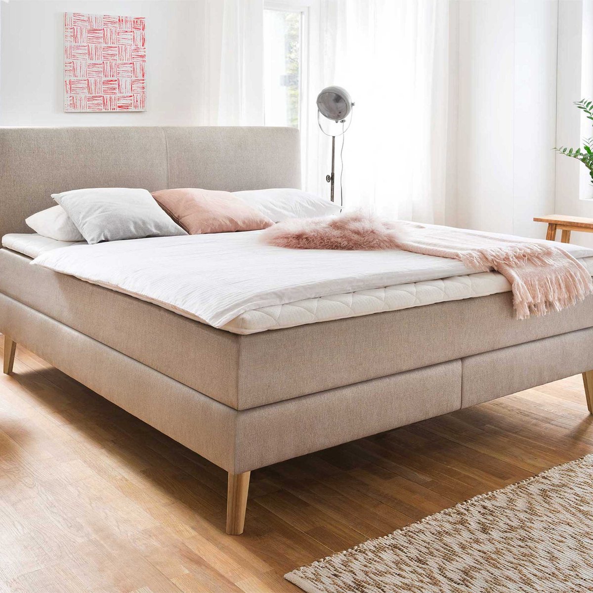 Boxspring Granas 180x200 - Beige - Meise - Tweepersoons Boxspring - Beige - Polyester Tweepersoons Normaal Bed