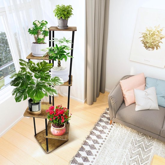 homegroove 2 stuks 6-laags hoge metalen plantenstandaard voor binnen met groeilicht, halve maanvormige grote plantenplank en afneembare wielen, gebogen ladder bloempot standaard rek voor thuis