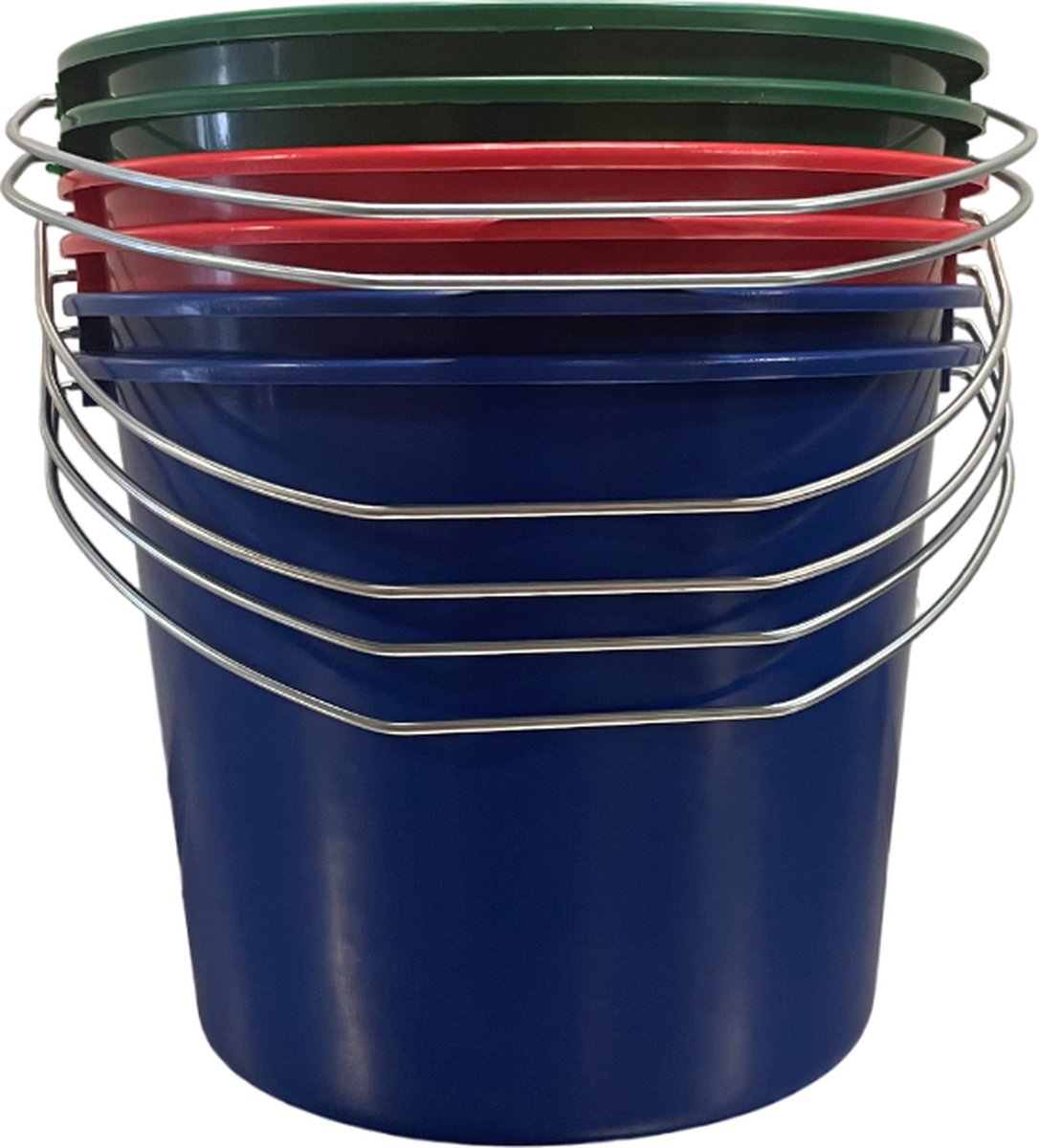 Goedkoopste HL bouwemmer 12 liter - set van 6 - blauw/rood/groen - kunststof - met hengsel