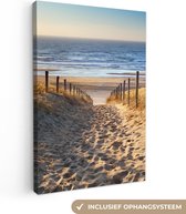 Toile - Dune - Plage - Mer - Coucher de soleil - Herbe - Toile canvas - 40x60 cm - Peintures sur toile - Peinture sur toile