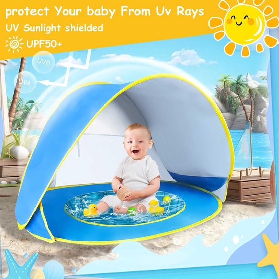 Sun Shade Shelter Beach Tent UPF 50+ Wind Protection Portable for Toddlers 0-3 Years Garden Camping - With Pool Beach Tent van Monobeach. — afbeelding 4