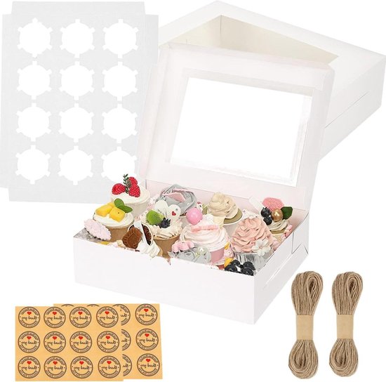 Gcardist Automatische pop-up 6 cupcake-dozen met venster, wit, 12 stuks cupcake-dozen 23,87 x 15,49 x 7,62 cm, bakkerijdozen voor cupcake-dragers, cupcake-houder Gcardist Automatische pop-up 6 cupcake-dozen met venster, wit, 12 stuks cupcake-dozen 23,87 x 15,49 x 7,62 cm, bakkerijdozen voor cupcake-dragers, cupcake-houder