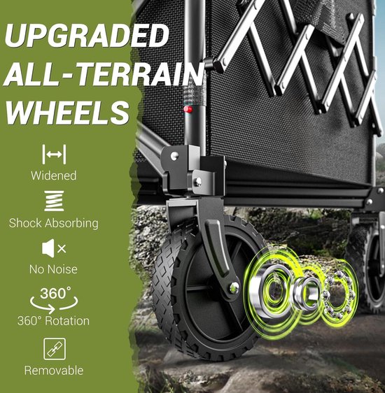 Bolderkar, opvouwbare handwagen, all-terrain wielen, tuinwagen met bekerhouder, verstelbare handgreep, transportwagen, inklapbaar, strandwagen, tuinwagen, winkelwagen, camping (groente Bolderkar, opvouwbare handwagen, all-terrain wielen, tuinwagen met bekerhouder, verstelbare handgreep, transportwagen, inklapbaar, strandwagen, tuinwagen, winkelwagen, camping (groente