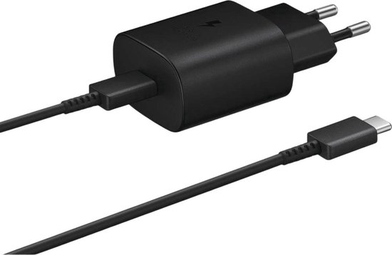 Foto: Samsung fast charge 25w power adapter 220v lader incl usb c naar usb c kabel zwart