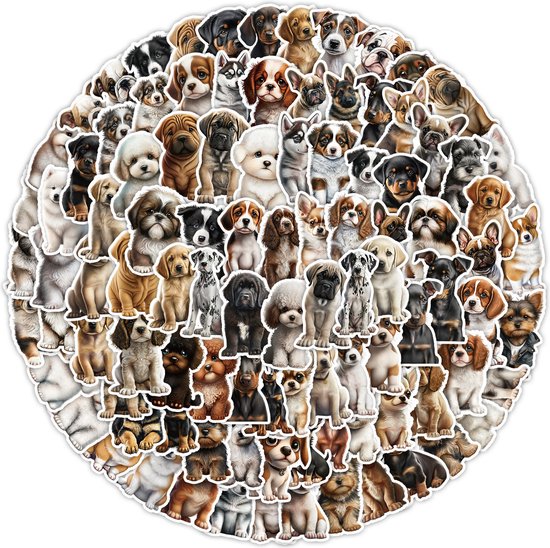 Foto: 100 honden stickers diverse hondenrassen 6x4cm puppies schattige hondjes