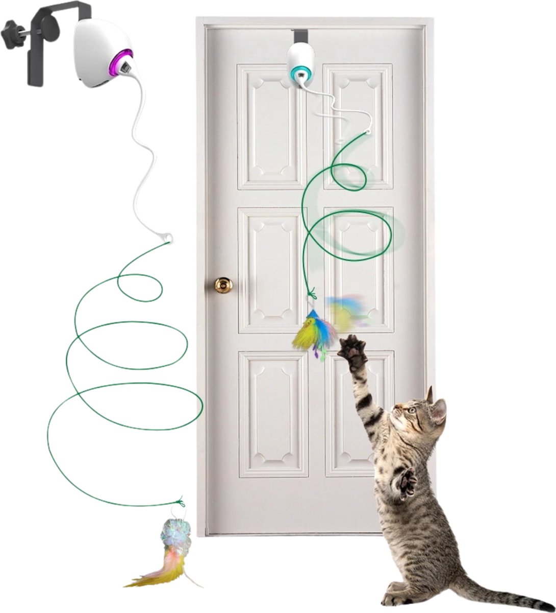 AYESY Kattenspeelgoed voor binnen, 5 stuks zelfspelende hangende deur, interactief entertainen kattenspeelgoed met bel om op te hangen, pluche teaser speelgoed voor jacht, oefening, achtervolgen en
