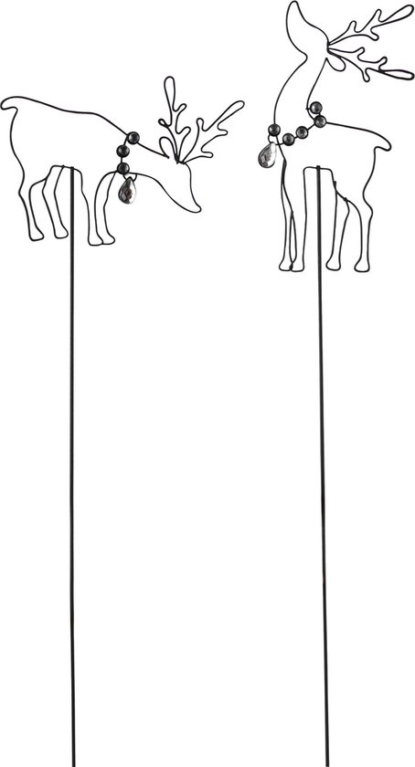 Décoratif | Bâton avec renne, noir, métal, 7x1x46cm, lot de 2 pièces | A245224