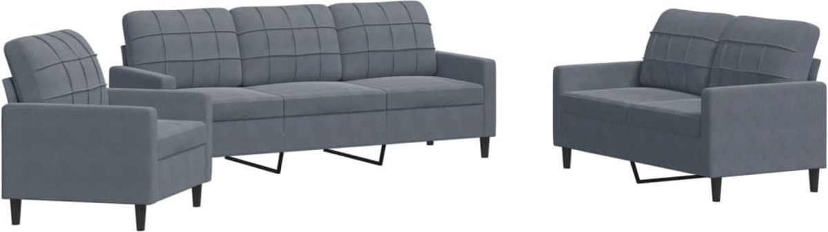 vidaXL - 3-delige - Loungeset - met - kussens - fluweel - donkergrijs