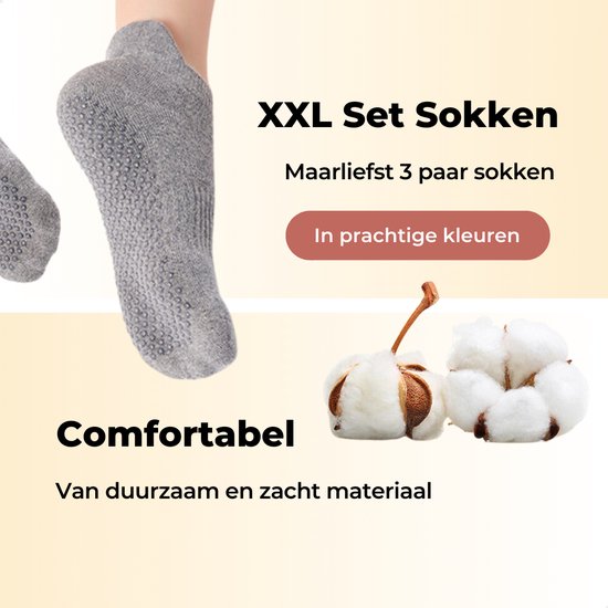 RENALUX - Yoga Sokken Antislip Dames - Antislip Sokken Dames - Pilates Sokken - Anti Slip Sokken - Huissokken met Antislip Dames - Roze, Roze & Roze - Set van Maarliefst 3 Paar van RENALUX — afbeelding 5