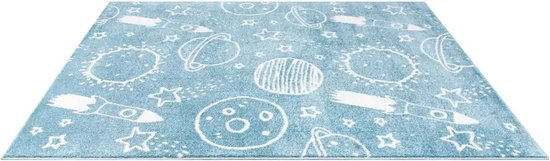 Tapis enfant Koho Rockets & Planets Tapis Blauw - 120x170cm - Chambre d'enfant - Chambre de bébé - Bébé - Kids - Garçons et Filles - Enfants