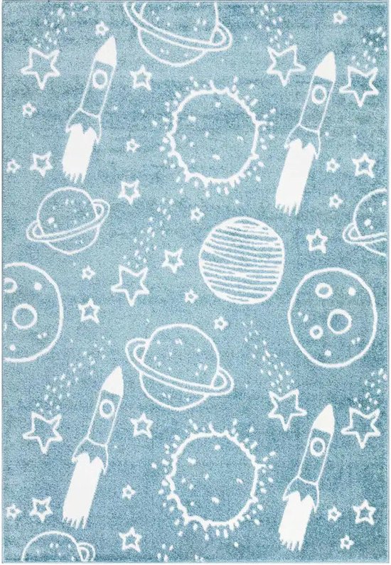 Tapis enfant Koho Rockets & Planets Tapis Blauw - 120x170cm - Chambre d'enfant - Chambre de bébé - Bébé - Kids - Garçons et Filles - Enfants