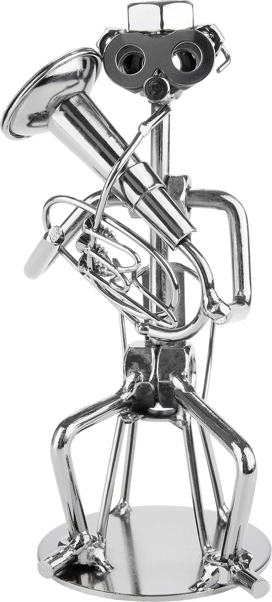 BRUBAKER Schroevenbeeldje Muzikant op Tuba - Handgemaakte Ijzeren Figuur Metal Man Tubaspeler - Metalen Figuur Blaasmuzikant Decoratie Cadeau voor Tubisten