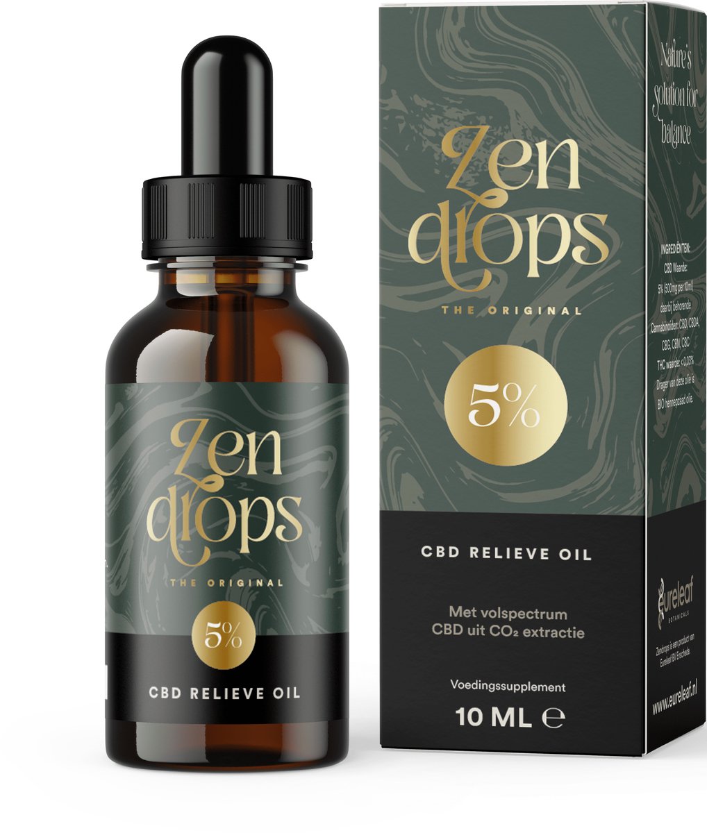 Goedkoopste Eureleaf Zendrops CBD olie 5 - 10ml natuurlijke hennepolie, vol spectrum CBD, Europees natuurproduct, Vegan olie, Cannabidiol