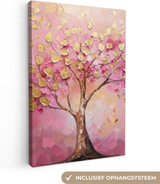 Peinture sur toile 40x60 cm - Décoration murale Arbre - Goud - Or - Moderne - Décoration murale murale salon - Décoration chambre - Accessoires de chambre - Peintures