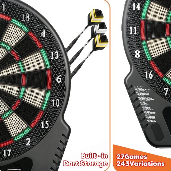 Elektrisch dartbord - innovatieve dartautomaat met 27 spelletjes - 243 variaties - geschikt voor 1 tot 8 spelers - feestjes en spelavonden - AJOXEL Dartbord — afbeelding 3