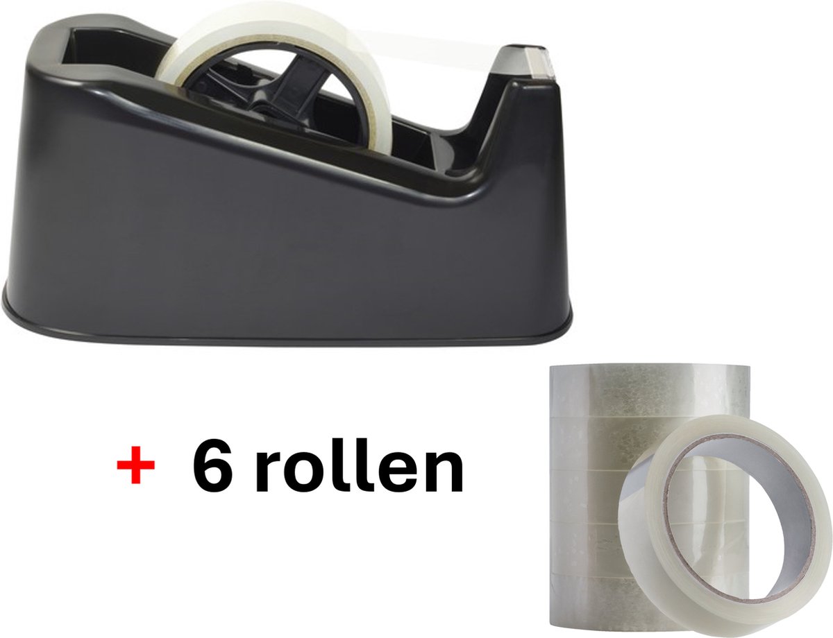 Plakbandhouder Rapesco D500 + 6 rollen plakband groot (voordeelset)