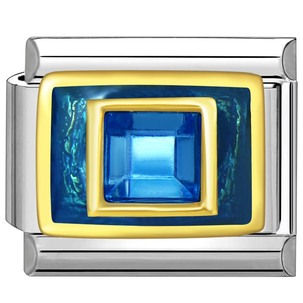 Quiges - Schakel - Bedel - 9mm - charms - Saffier Blauwe Zirkonia - Geschikt voor - armband - Schakelarmband - italy bedels armband