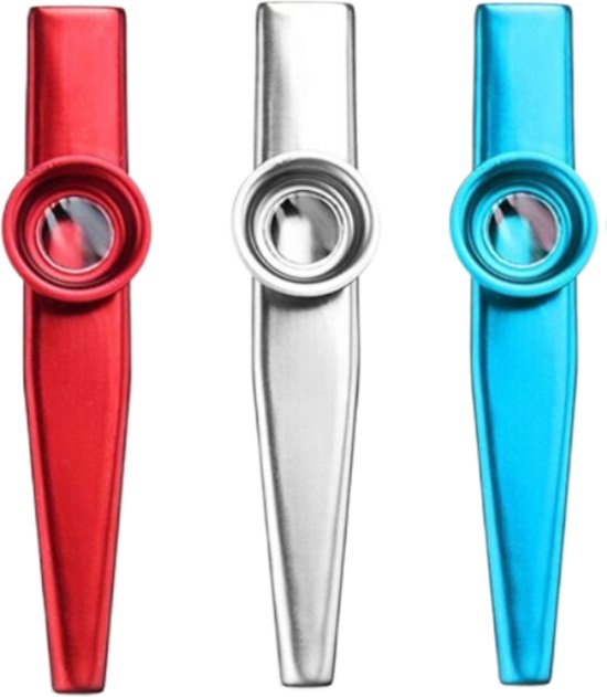Foto: 3 stuks kazoo muziekinstrument metaal metaal rood wit blauw