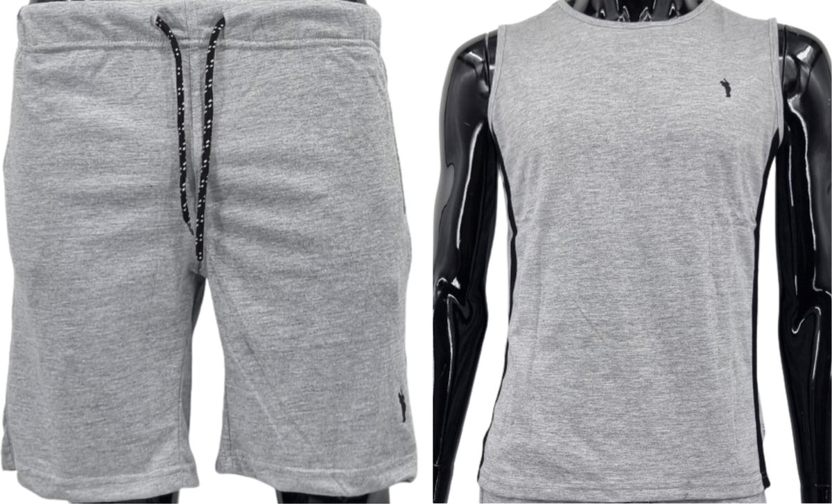 Hitman – Korte Broek Heren - 100% Katoen - 2 Delige Set - Korte Broek met Ritszakken - Sportkleding Heren - Huispak Heren - 1 x Korte Broek en 1 x Heren Hemd - Licht Grijs - Maat XXXL