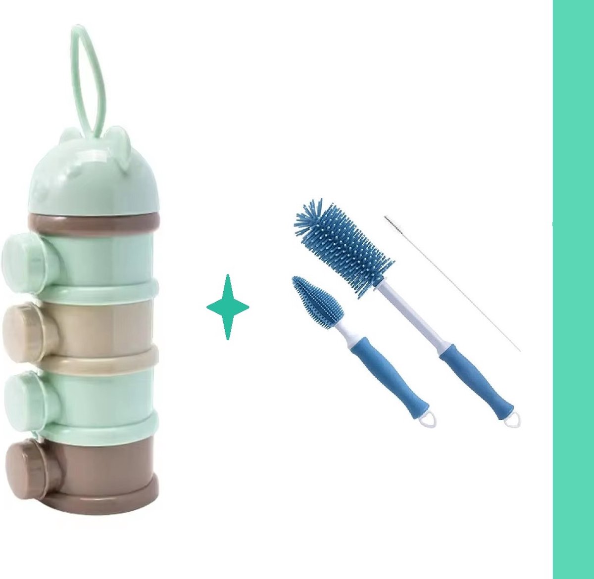 Goedkoopste 4-Laags Baby Melkpoedertoren Beer Groen Blauwe Flessenborstel - melkpoeder doseerdoosjes - babyvoeding bewaarbakjes BPA Vrij - 1 Stuk