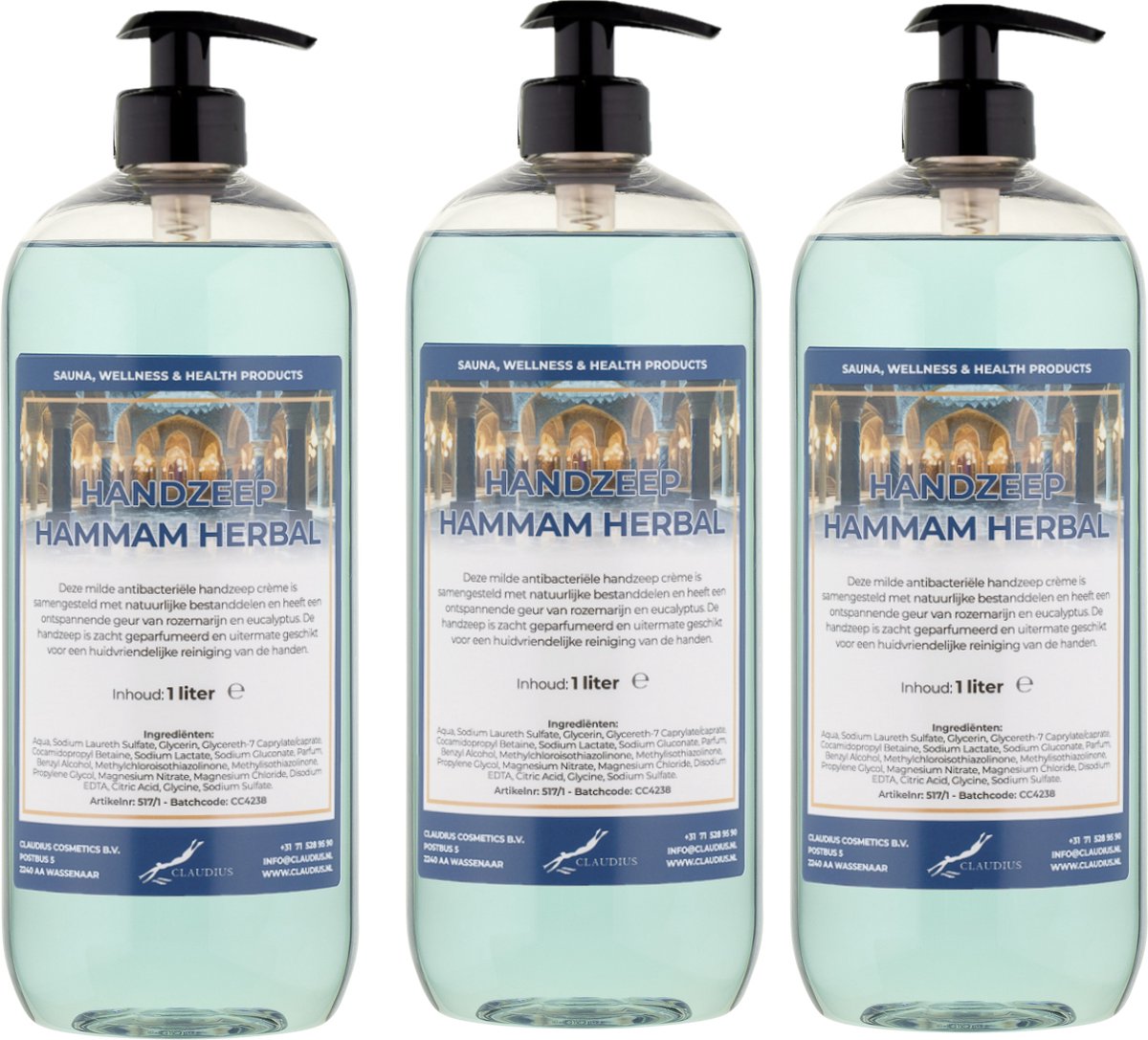 Goedkoopste Handzeep Hammam Herbal 1 liter - met gratis pomp - set van 3 stuks
