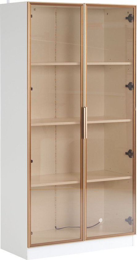 Sweiko Vitrine en verre Witte avec éclairage LED 16 couleurs, Vitrine à étagère mobile à double porte, 80 * 40 * 160 cm, armoire haute de salon, vitrine verticale, armoire de salle de bain