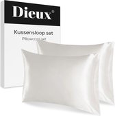 Dieux® - Luxe Satijnen Kussensloop - Wit - Kussenslopen 60 x 70 cm - set van 2 - Kussensloop Satijn - Anti allergeen - Huidverzorging - Haarverzorging