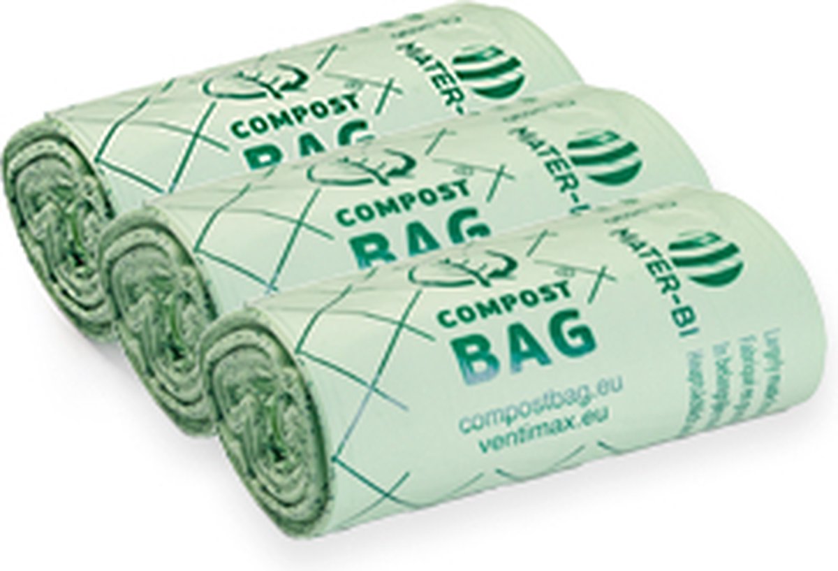 Goedkoopste Composteerbare afvalzakjes - 20L - 3 rollen - 20 zakken per rol - Biozakken - Biologisch afbreekbare zakken - Europees gecertificeerd