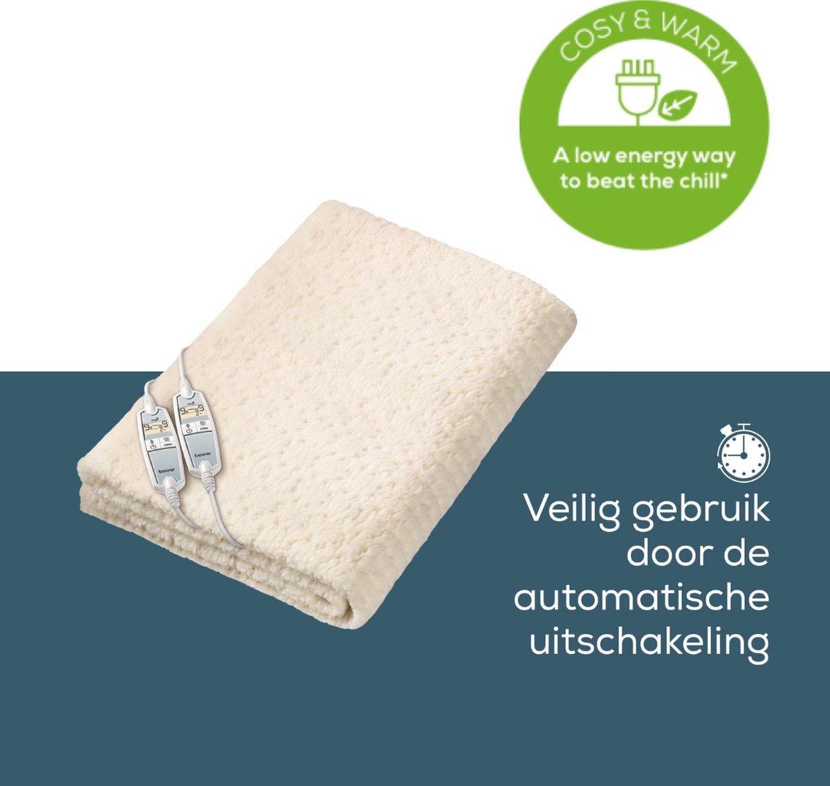 Afbeelding 3 van Beurer UB 86 Elektrische deken - Onderdeken - 2-Persoons: 150 x 160 cm - 9 Warmtestanden - 2 Schakelaars - Automatische uitschakeling - Teddy/fleece - Machinewasbaar - 5 Jaar garantie - Wit