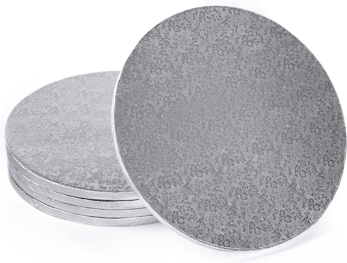 Cake Drum - 12 mm Dik - Ø 20 cm - Zilver - 5 Stuks - Taartonderlegger - Sterk Gecoat - Rond