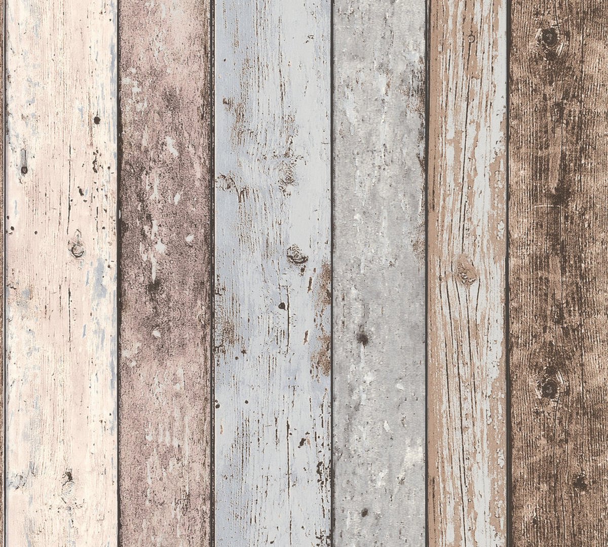 VERWEERDE HOUTEN PLANKEN BEHANG | industrieel - Bruin Blauw Beige - A.S. Création Elements 2