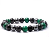 Bixorp Gems Malachiet + Hematiet + Onyx Edelstenen Armband - 8mm / 20cm - Triple Gemstone - Handgemaakte Edelsteen Armband