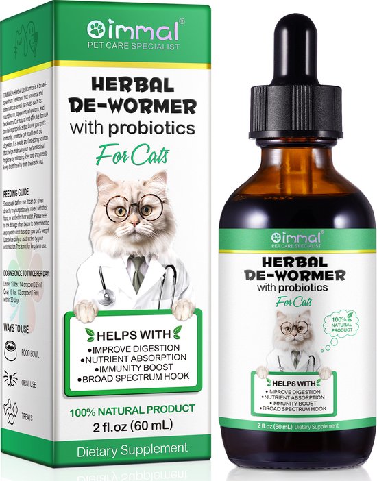 Foto: Herbal de wormer for cats voedingssupplement en ontwormingsmiddel voor de kat werkzaam tegen rondworm lintworm zweepworm en haakworm op basis van natuurlijke ingredienten 60 ml