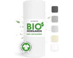 Jacobson Hoeslaken – 100% Biologisch Katoen – 200x200 cm – tot 23cm matrasdikte– 160 g/m² – Wit