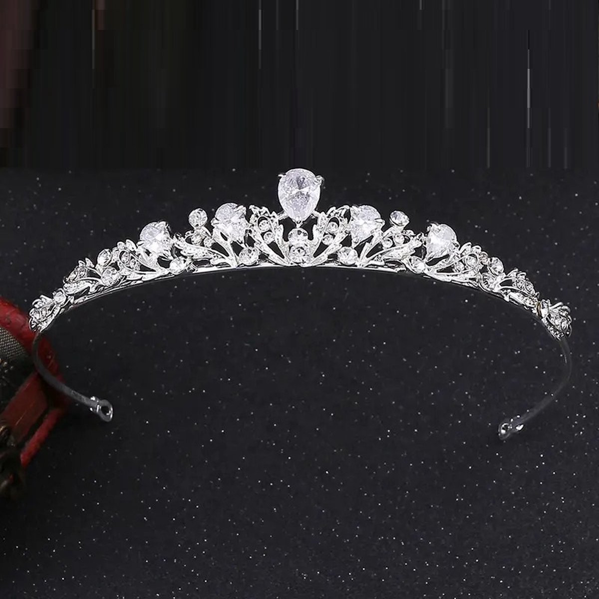Bruid Tiara Insteekmodel Zilver met Bergkristallen – Elegante Haar Kroon voor Bruiloft — afbeelding 3