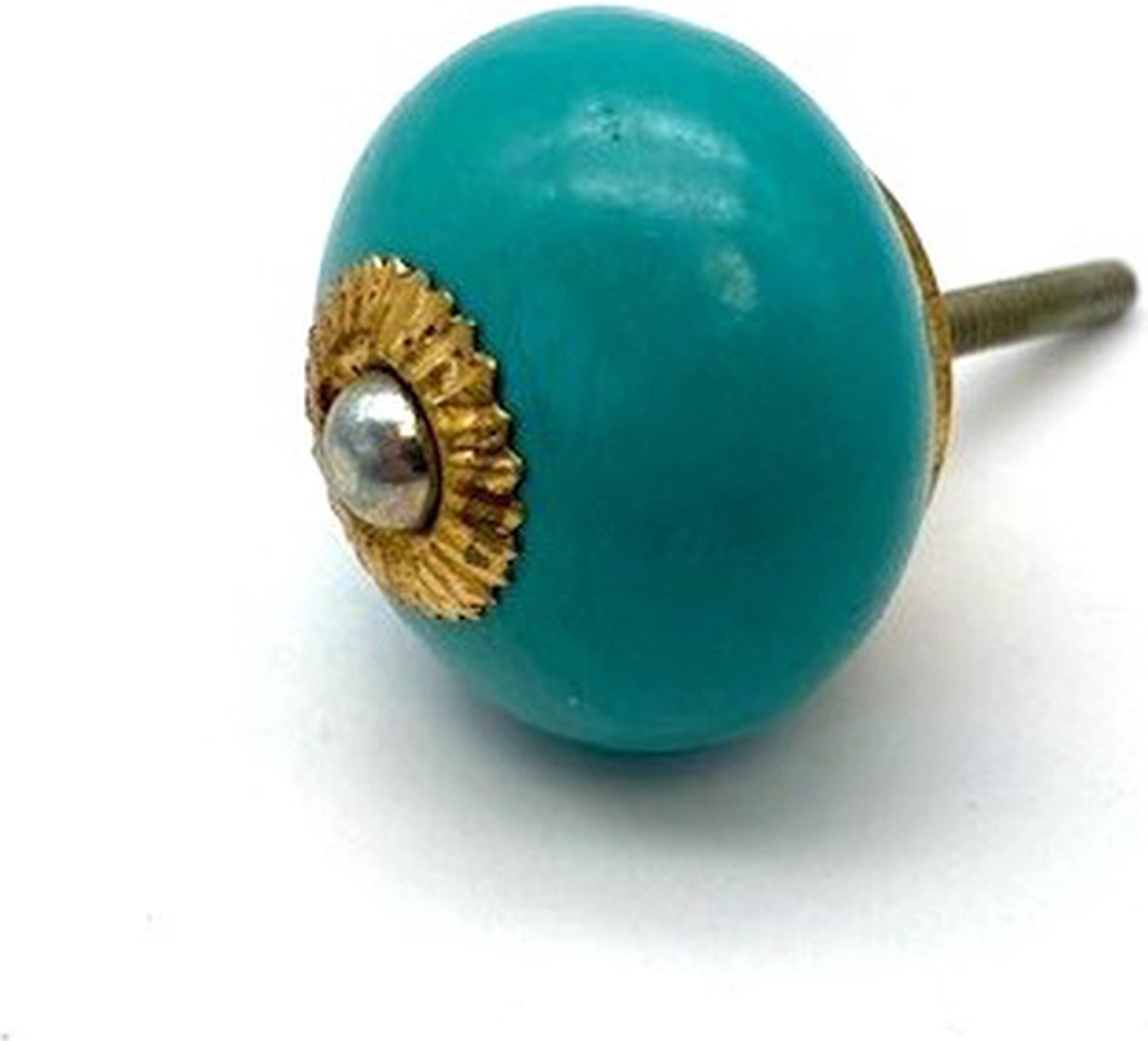 Porseleinen Knop Rond Turquoise 40mm handgeschilderd