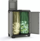Keter Planet Recycling Poubelle d'extérieur - 68x39x92 cm - 2x110L - Zwart/ gris