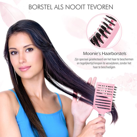 Brosse à cheveux perméable à Ventilation incurvée Moonie's - Brosse à cheveux anti-emmêlement - Rose - Brosse démêlante - Brosse ventilée incurvée - Pink