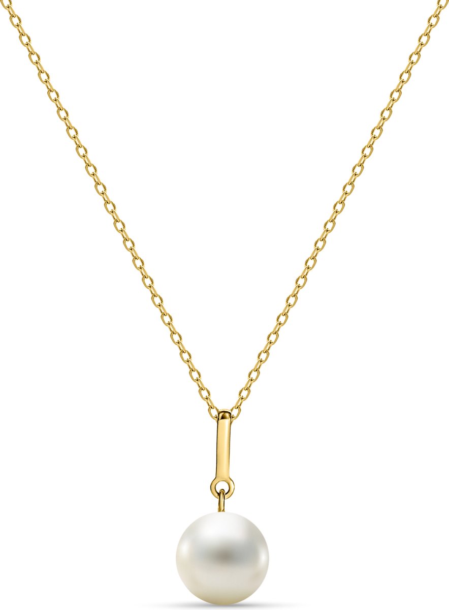 Miore Pure Collier Ketting Dames - 14 Karaat Goud - Zoetwaterparels en Diamanten - Hanger - 45 cm