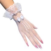 Kanten Visnet Handschoenen I Verkleedhandschoenen Met Strik I Gothic Handschoenen I Sexy Handschoenen I 1 Paar I Wit