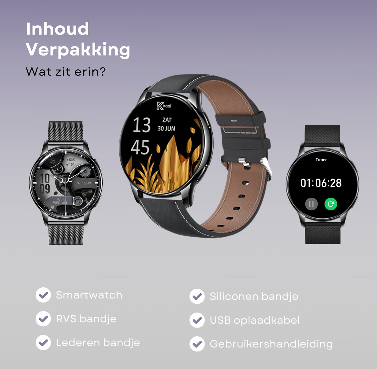 Kiraal Valencia Smartwatch Dames - Hartslagmeter - Zwart - afbeelding 2