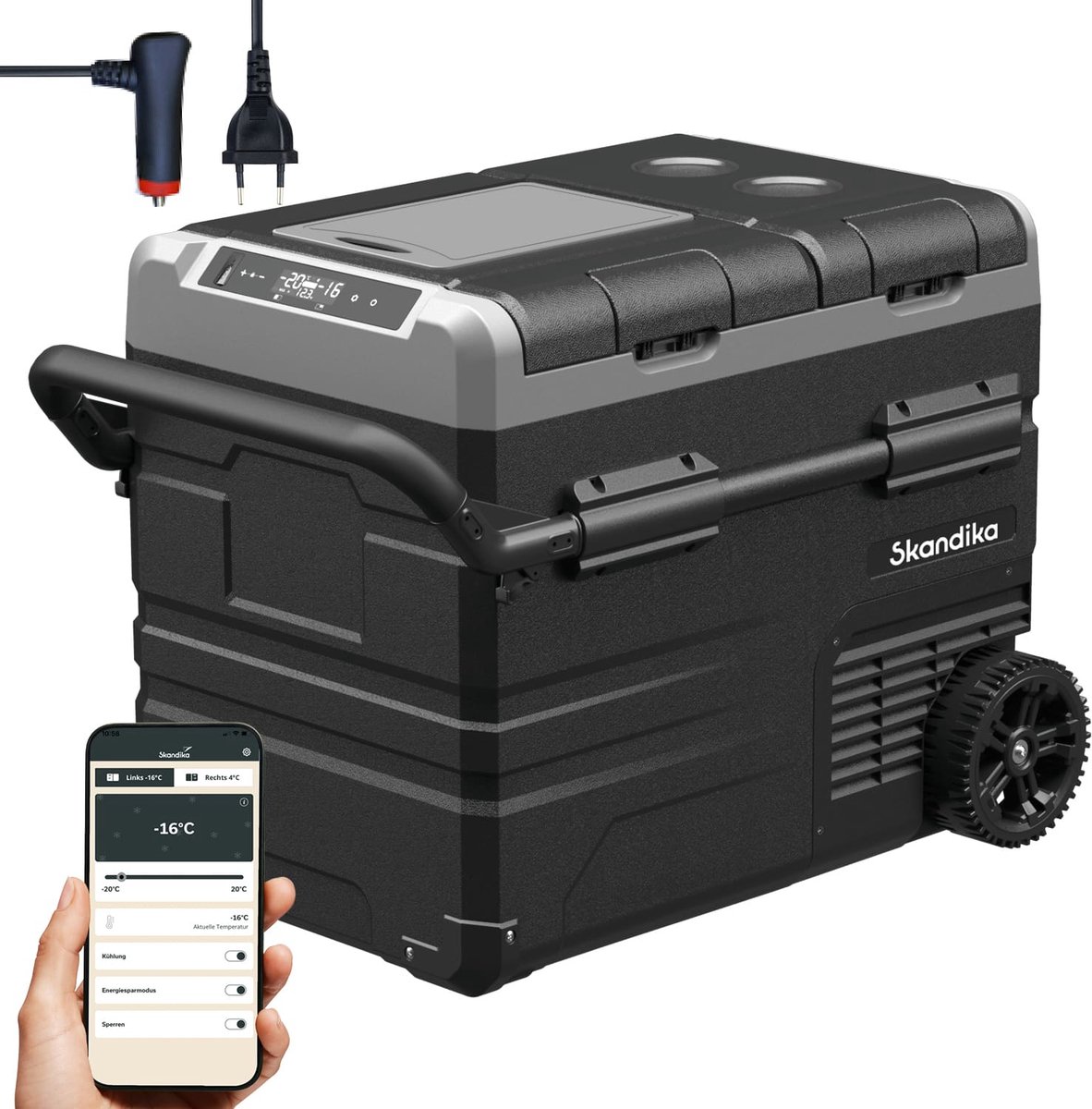 Skandika koelbox Routa 45 L - Koelbox +20 ° tot -20 °C | App-bediening, 2-zone compressor, auto-koelkast met 2 vakken, stil, eco-modus | Camping koelkast voor auto, vrachtwagen, bus, camper