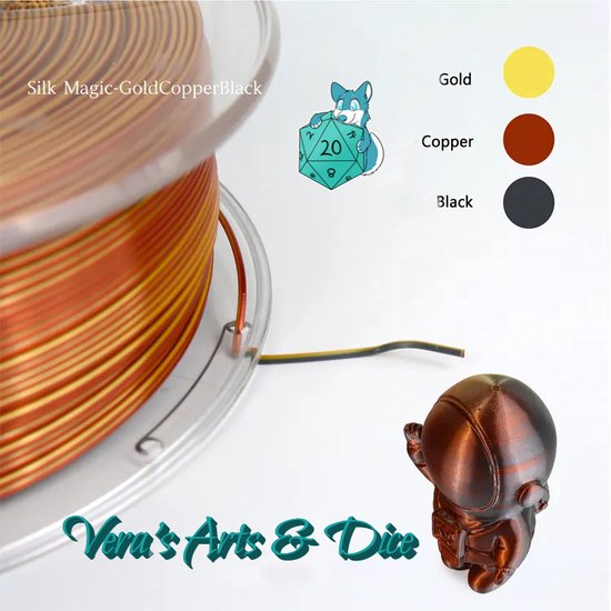 Foto: Antique shadow 3d print filament vera s arts dice goud koper zwart 1kg 1 75 mm pla trio kleur filament triple colour filament gold copper black 3d printing filament 1000 gram plastic multicolor