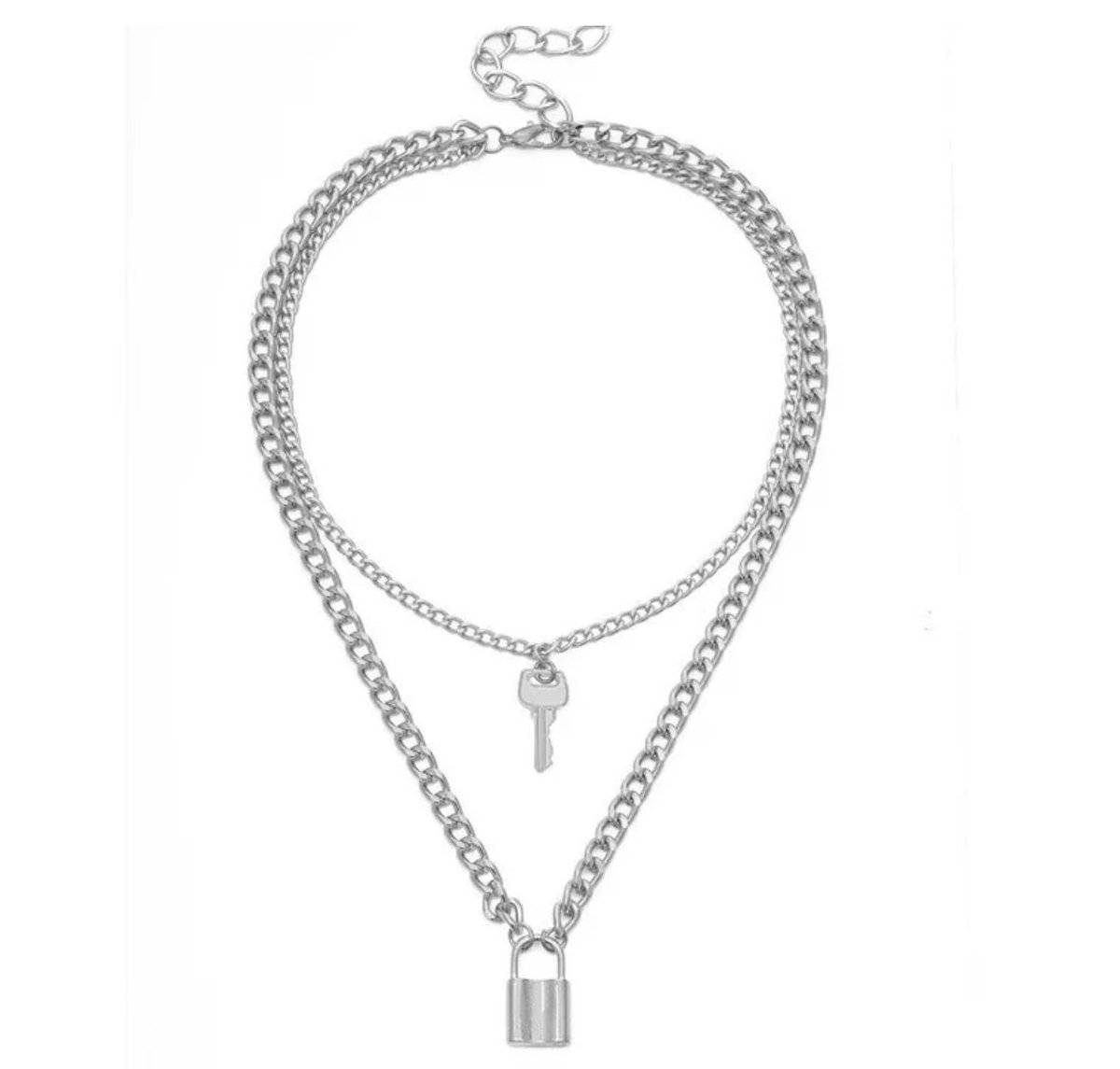 Dubbele ketting met hangers slotje en sleutel
